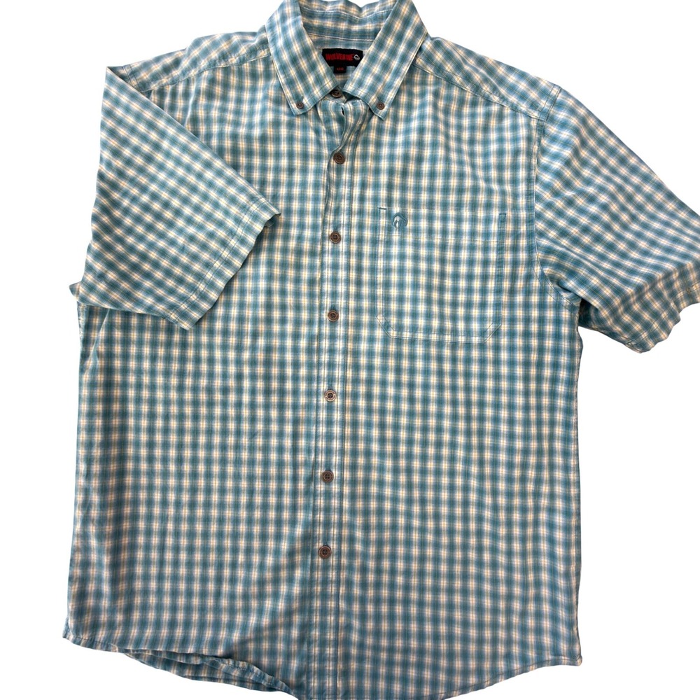 Wolverine Mens‎ Blue Plaid Short Sleeve Button Down Cotton Shirt Size Medium